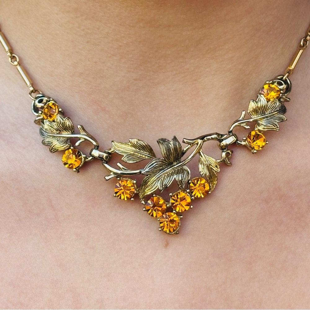 Vintage Coro Amber Rhinestone Necklace